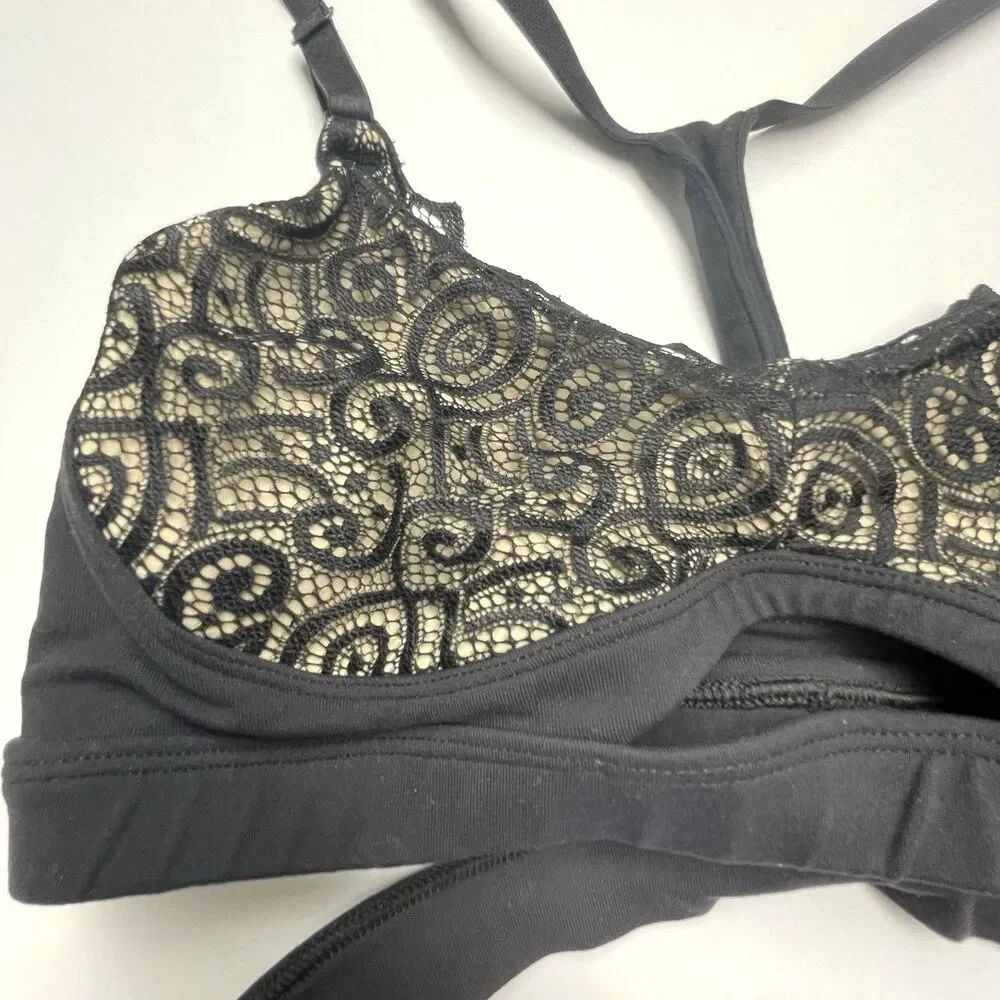 Bombshell Sportswear Bra Top Black Lace Waist Band Pullover Adjustable Size M - Picture 3 of 7